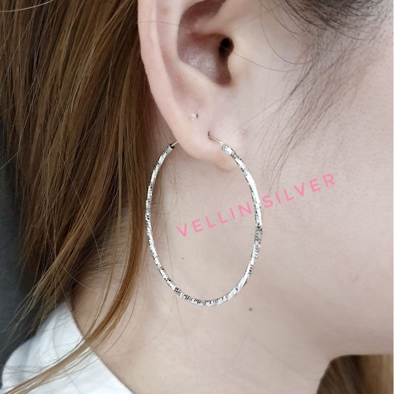 ANTING BULAT ATAU ANTING GIPSY PERAK 925 LAPIS EMAS PUTIH / AT82