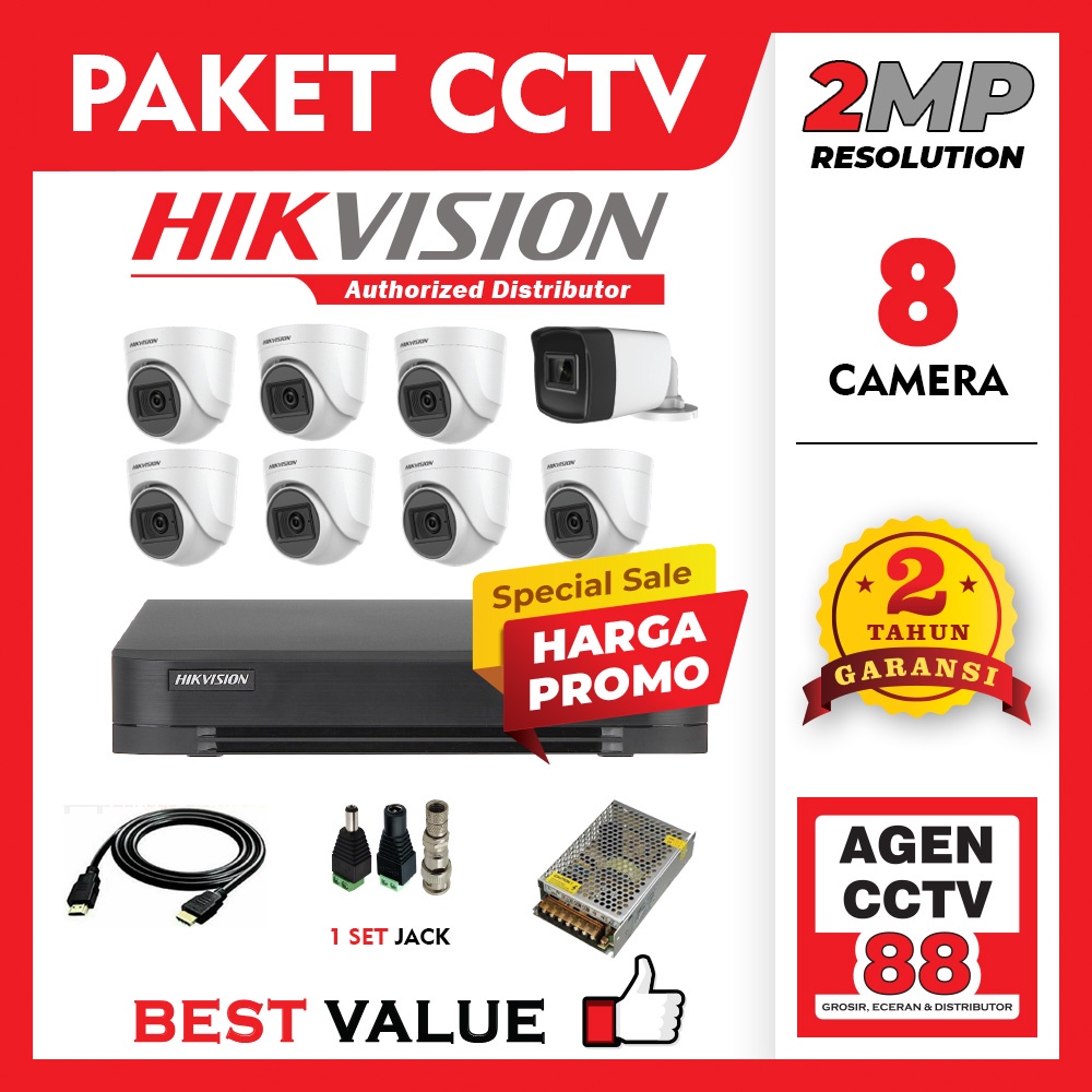 Paket CCTV HIKVISION 8CH 8 Channel Kamera Full HD 2MP Harga Promo