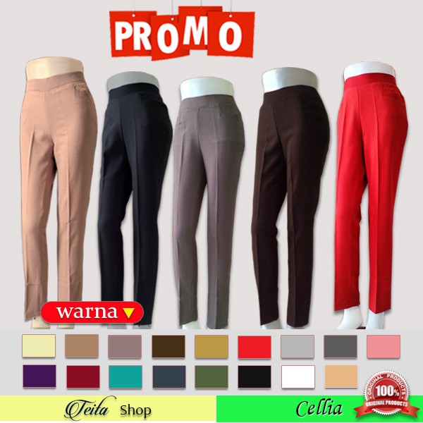 Celana Kerja Ukuran JUMBO 5L, Celana Panjang Wanita Big Size Pinggang Karet Bahan Lentur Merk Cellia
