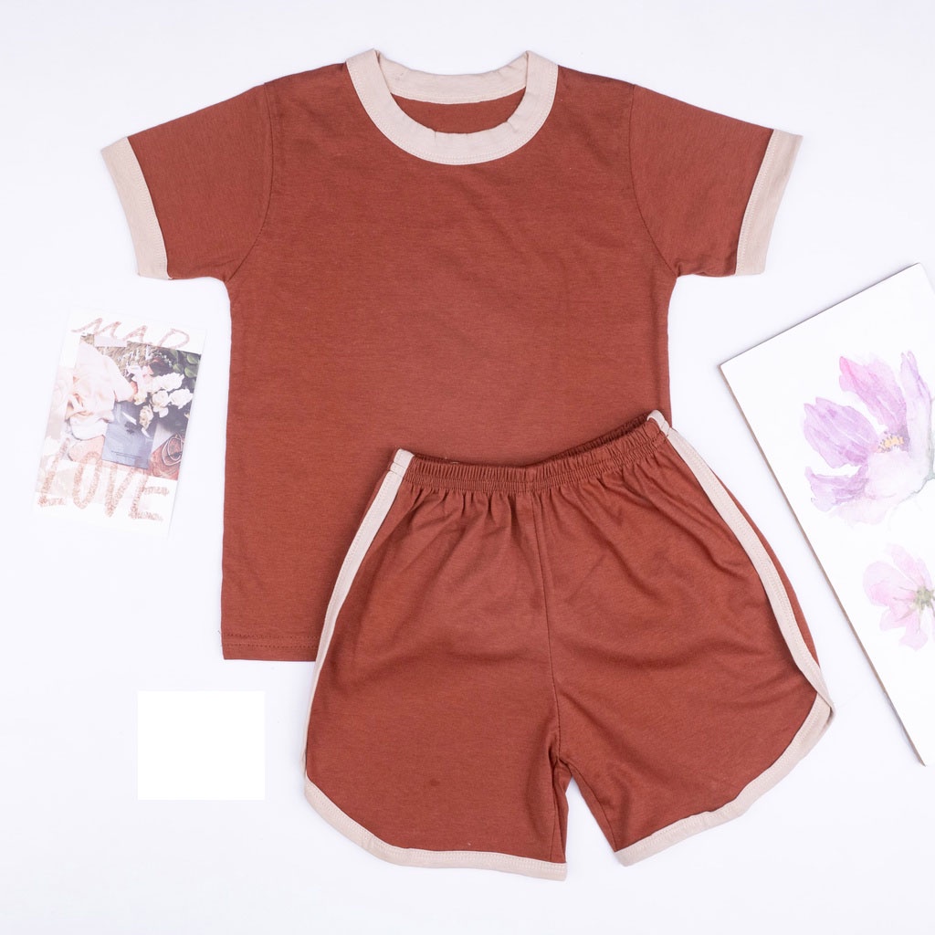 IL - Set Ringer Tee Earth Tone Series / Setelan Anak Katun 0-5 Thn / Playset / Basic Tee Hotpants