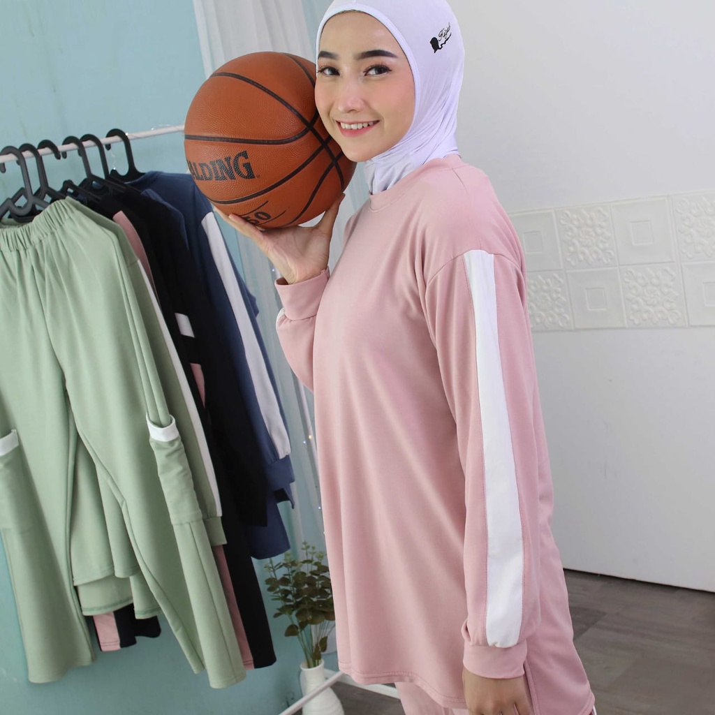 Setelan Olahraga Wanita Gowes Senam Jogging List 5-0003-Setcel List Pink