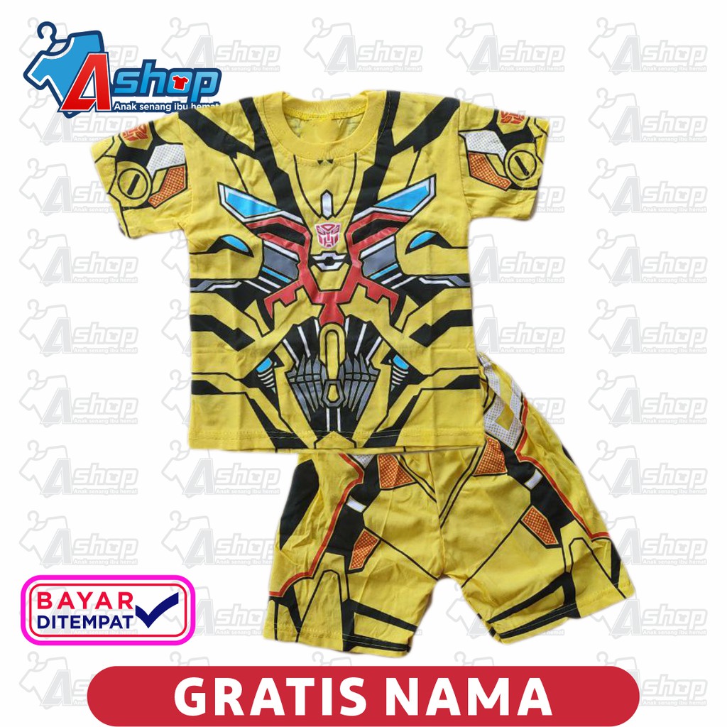 Baju Anak Setelan BumbleBee Pendek Gratis Sablon Nama