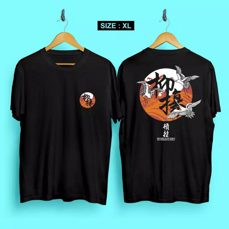 fourfashion - Kaos Pria Kaos Distro THREE HERON JAPANESE Black XL CN745