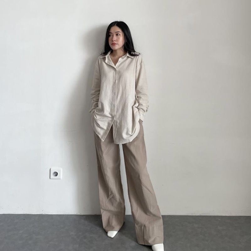 1KG MUAT 5PCS | BASIC KEMEJA OVERSIZE LINEN FASHION WANITA GROSIR OOTD SELEBGRAM HITS TERBEST SELLER