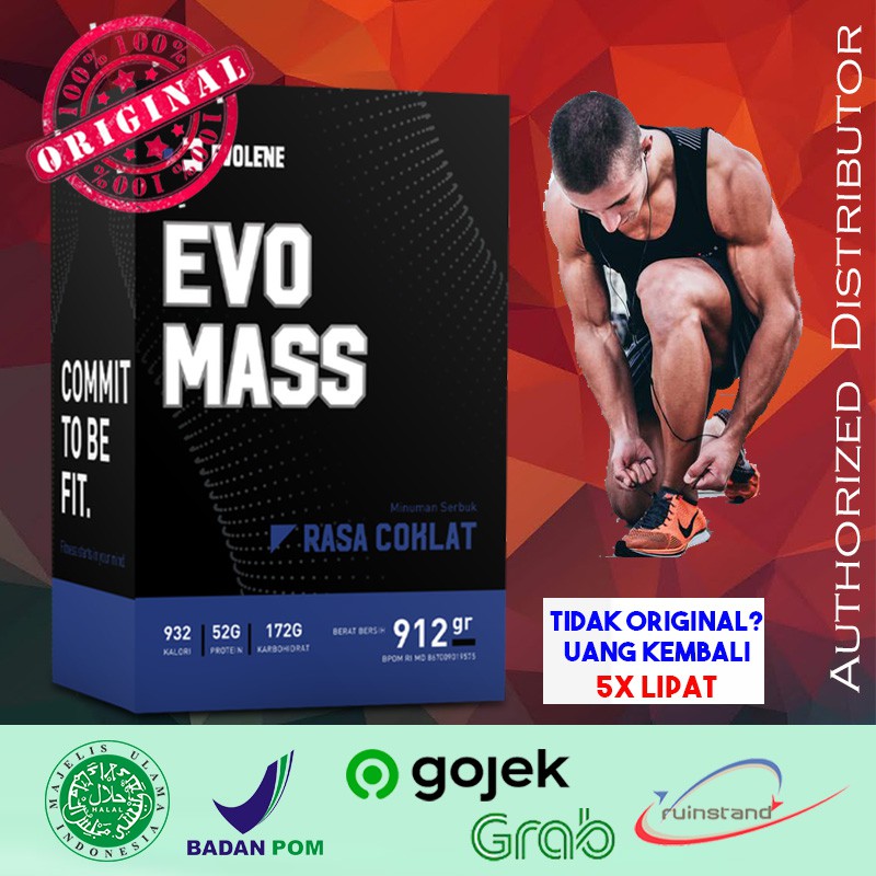 [RESMI] EVOLENE Evomass 912 Gram GAINER - BONUS MASKER & HAND SANITIZER Suplemen Fitness Gym BPOM