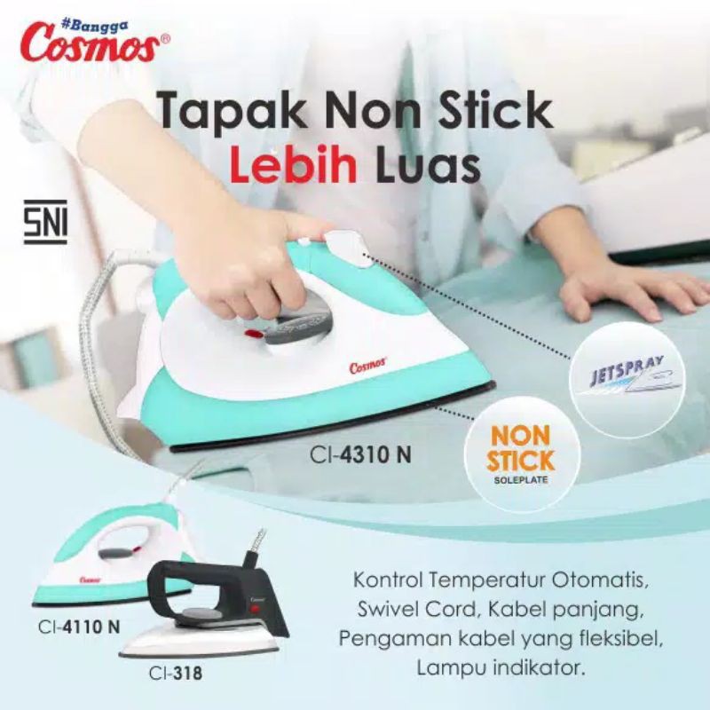 Cosmos Setrika Anti Lengket Non Stick Soleplate CI-4110 N Tapak Luas