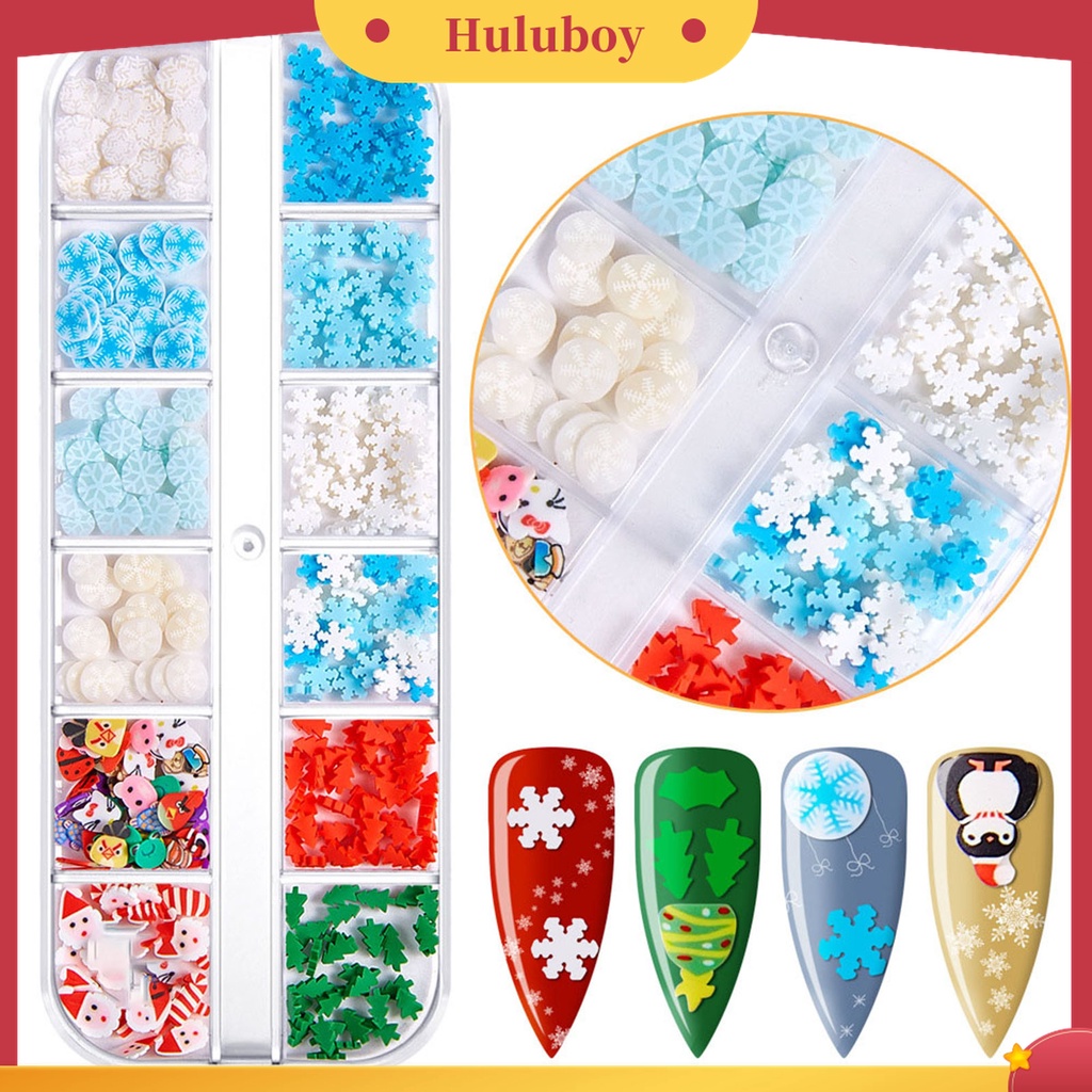 Huluboy Huluboy♡ 1 Kotak Dekorasi Nail Art 3D Bahan Polimer Desain Natal Untuk Wanita