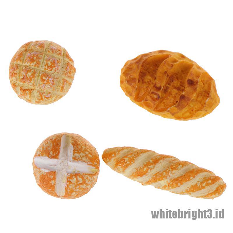 (white3) 4pcs Mainan Miniatur Roti Untuk Rumah Boneka