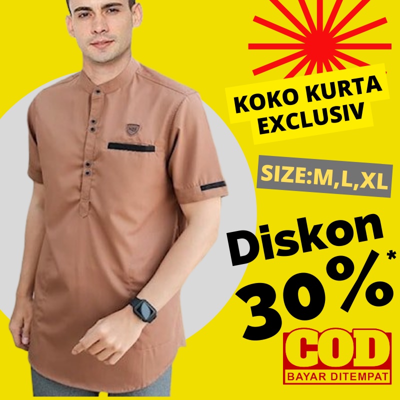 Kemeja Kurta Pria Muslim Dewasa Lengan Pendek Baju Koko Kemeja Warna coksu Kerah Krah Sanghai Busana
