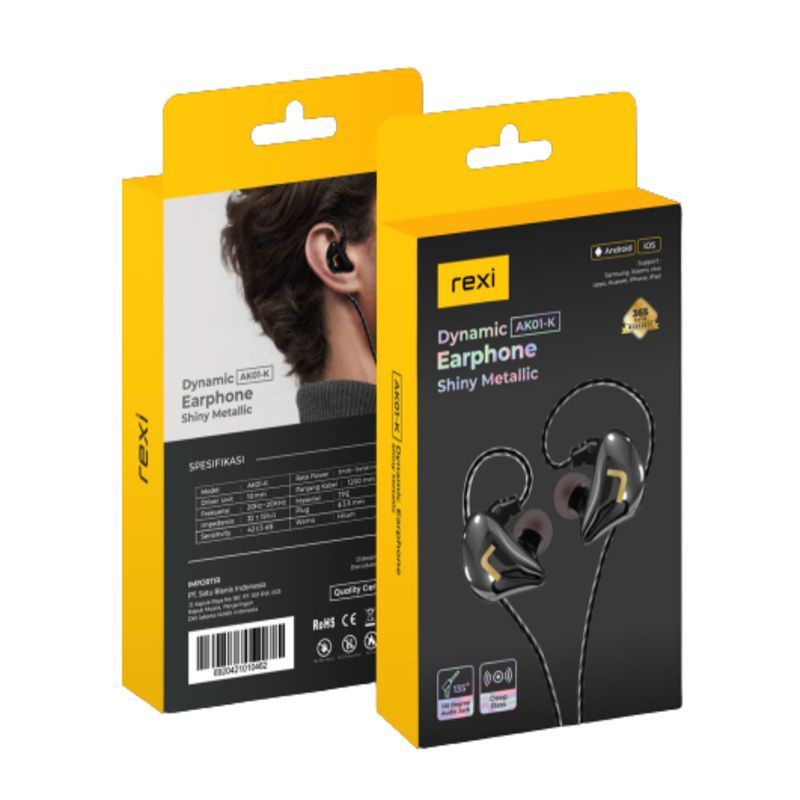 Dynamic Earphone Rexi AK01-K Shiny Metalic