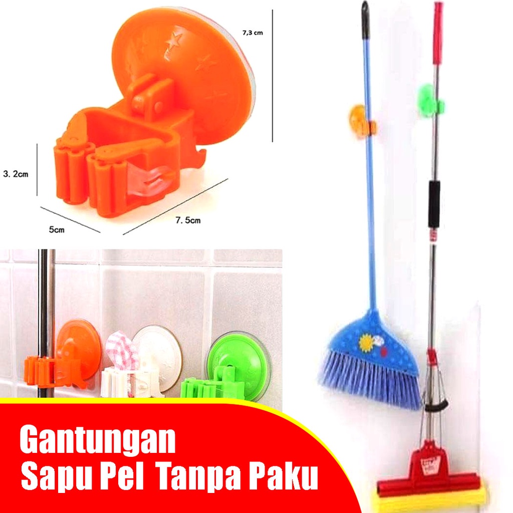 Gantungan Tempel Serbaguna / Gantungan Sapu Tanpa Paku - Single Mop Hanger / Suction Hanging Holder - Pengait Sapu Pel