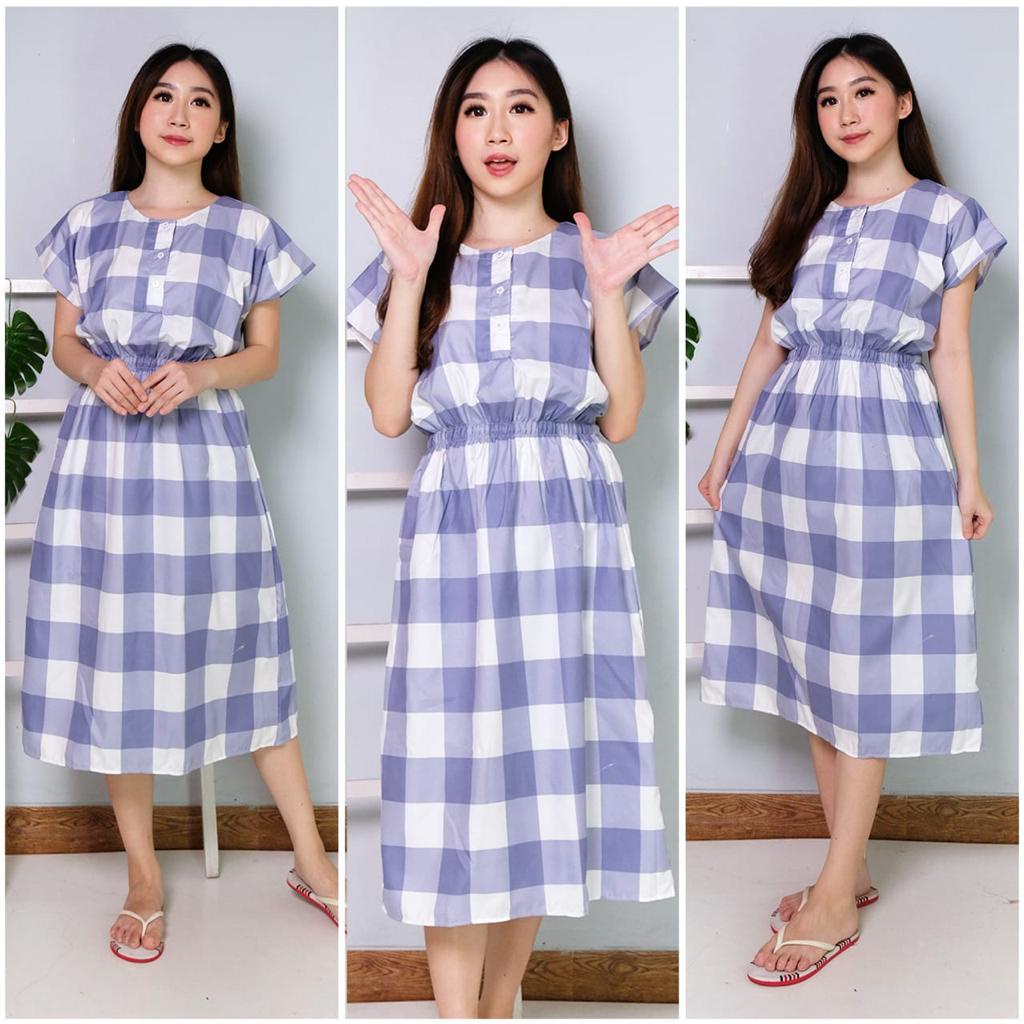 DASTER MANOHARA LD 115 CM KANCING 3 KARAKTER BAJU TIDUR HALUS TEBEL BUSUI BUMIL MODEL KEKINIAN-MNH CATUR BIRU