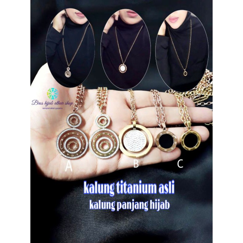 kalung panjang titanium wanita bulgari model bulat bisa untuk kalung hijab anti karat Asli