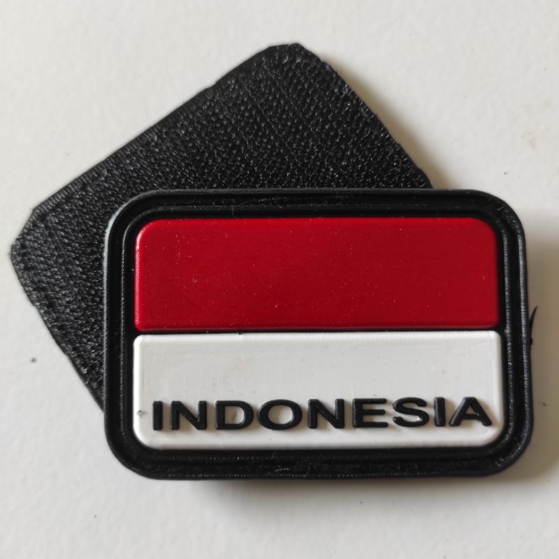 PATCH RUBBER LOGO BENDERA MERAH PUTIH TULISAN INDONESIA/TEMPELAN EMBLEM KARET PEREKAT VELCRO