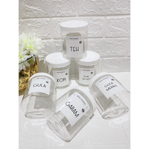 tempat gula teh kopi  650ml. dapur jar minimalist pantry organizer refillable stiker kitchen set