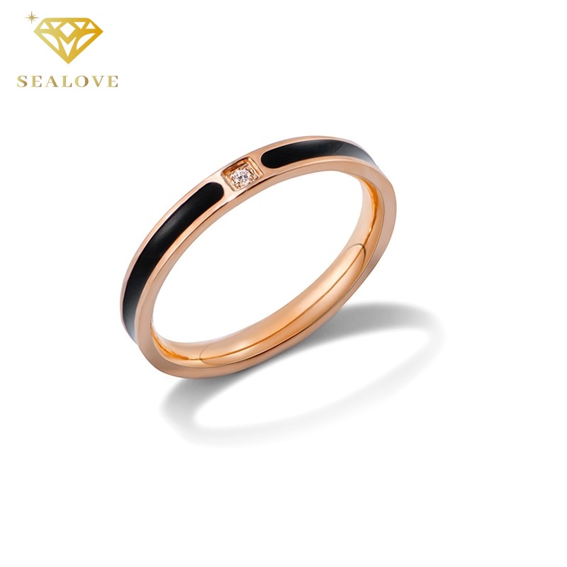 Cincin Titanium Wanita Anti Karat Asli Premium cicin Berlian Kristal Klasik Hitam Korea Aksesoris Wanita