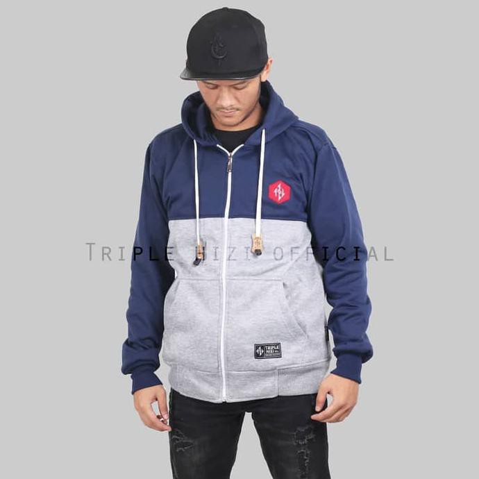 JAKET ZIPPER TRIPLE HIZI NAVY GREY