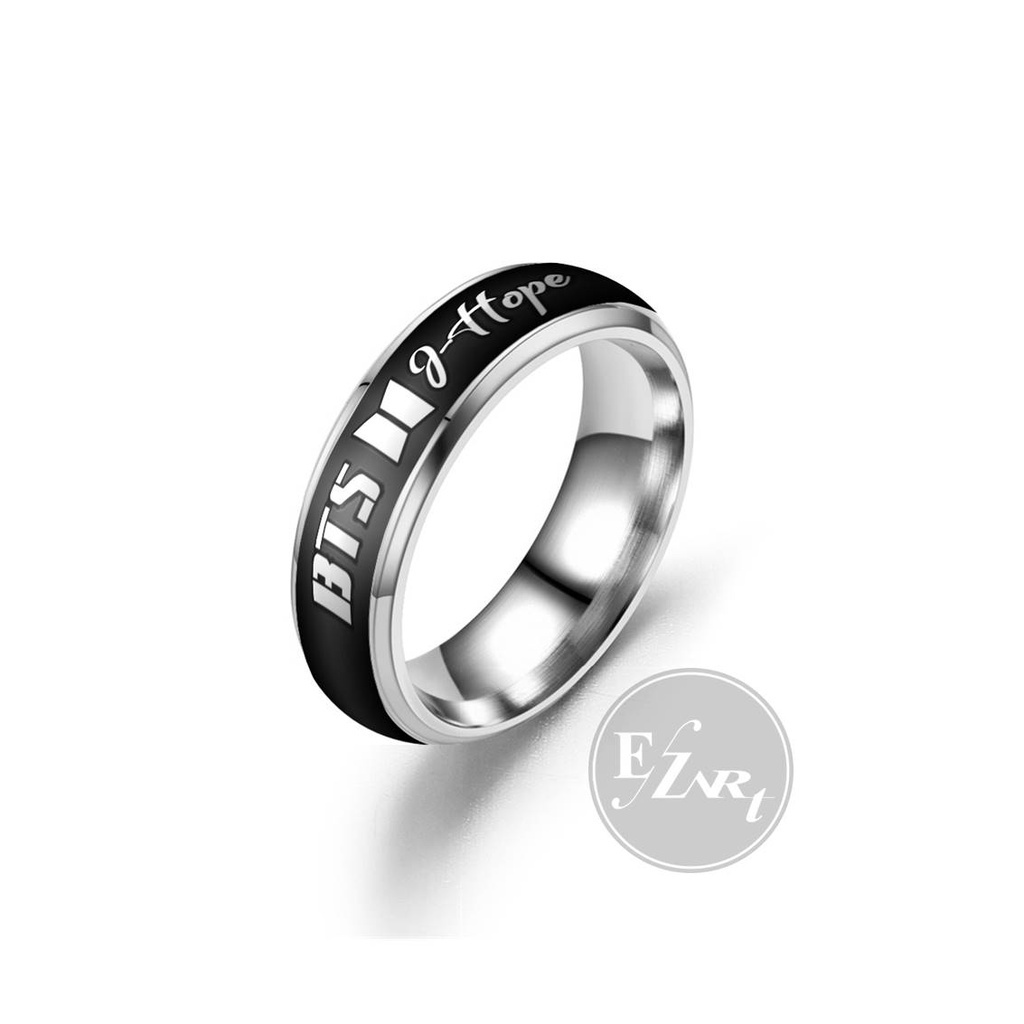 CINCIN BTS NAMA MEMBER KPOP RM JIN SUGA J-HOPE JIMIN V JUNGKOOK HITAM SILVER STAINLESS STEEL