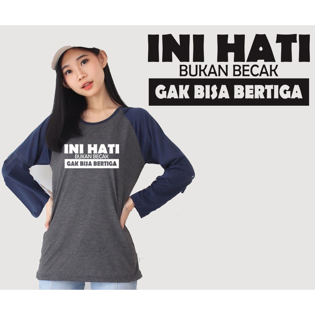 Kaos Raglan Abu Tua Lengan Panjang Gambar Hati Becak