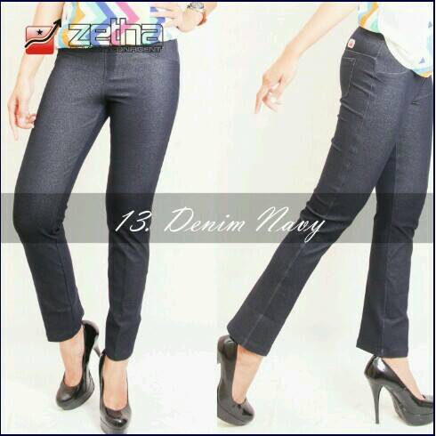 Celana Panjang Wanita Warna Denim Navy Zetha Celana Kerja Legging Wanita Zetha Celana Olahraga