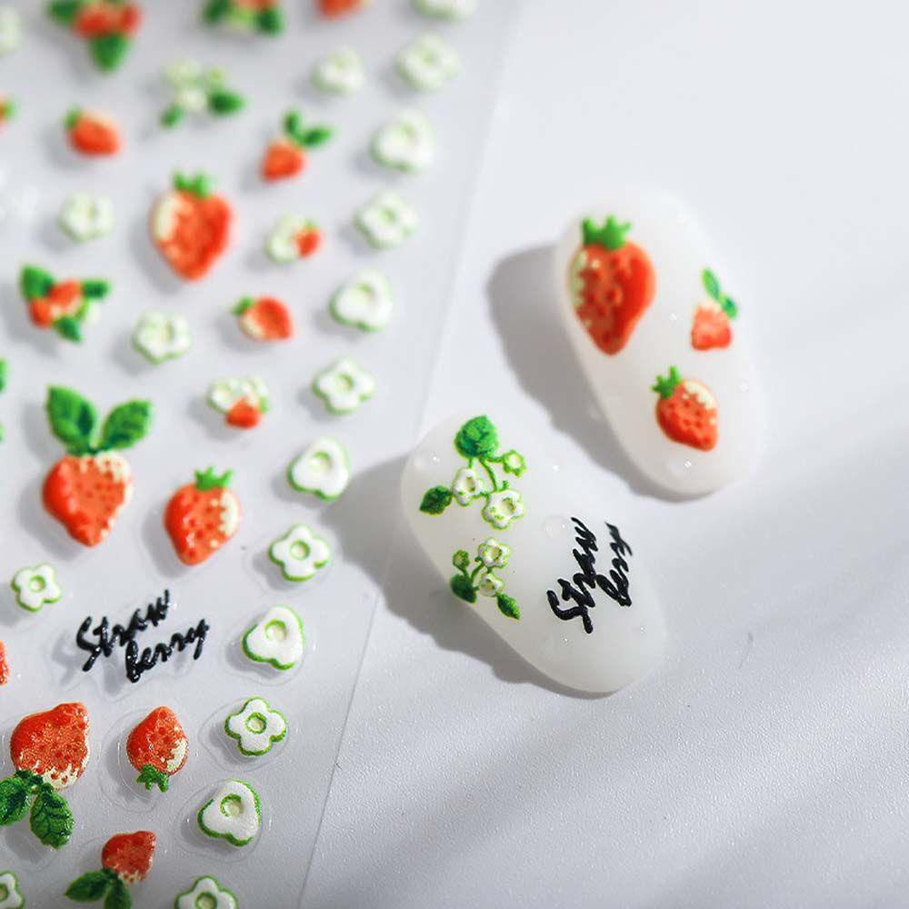 AUGUSTINA Agustina Kartun Stiker Kuku Wanita Kucing Strawberry Manicure Aksesoris Cinta Hati Beruang Nail Art Dekorasi