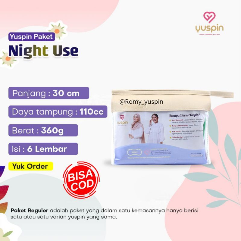 NEW!!YUSPIN NIGHT USE 30 Cm Pembalut kain yuspin pembalut wanita  pembalut kain cuci ulang