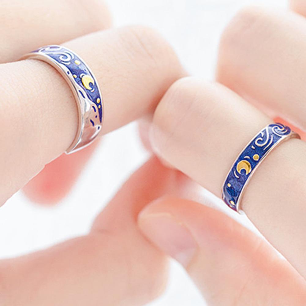 Timekey Cincin Terbuka Adjustable Motif Langit Berbintang Untuk Pasanganpriawanita A6K7