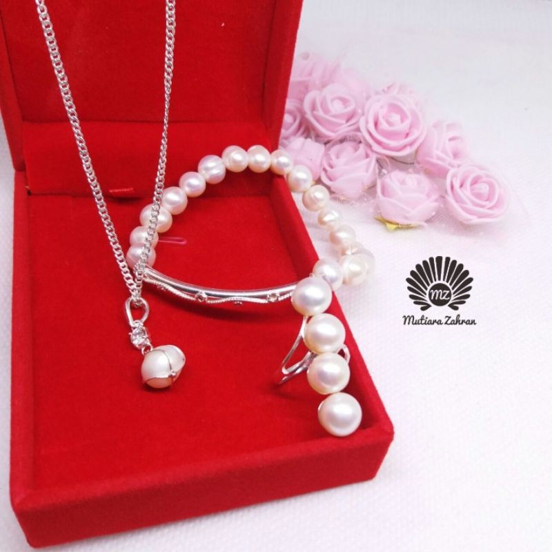 Set Perak Mutiara Lombok// Set Mutiara Air Tawar Rangka Silver