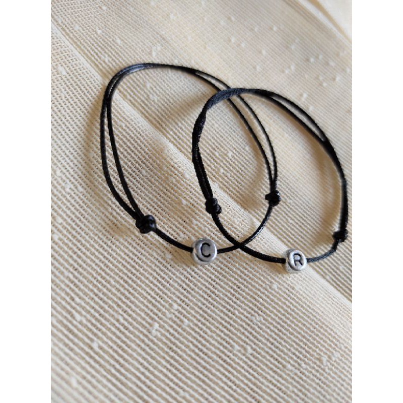 Gelang Nama Huruf inisial Bulat silver bisa couple Tali kecil waterpoof 1mm