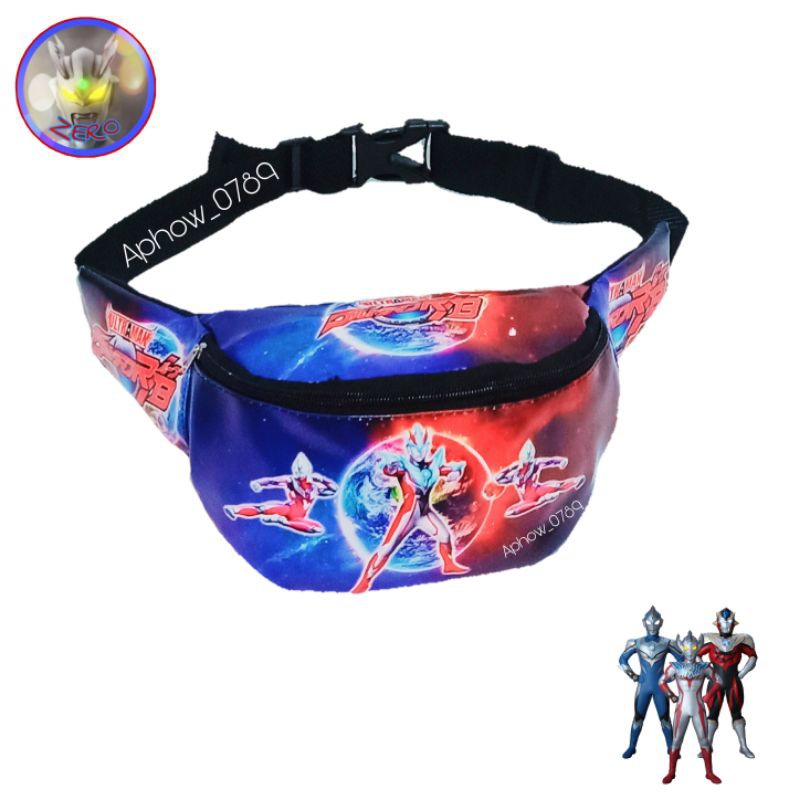2in1 paket tas Waistbag Ultraman, free fire dan topi print Ultraman Anak usia 2-9 tahun