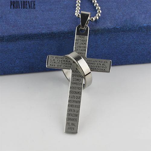 [Bayar Di Tempat]  Pria Stainless Steel Doa Palang Cincin Pendant Bola Rantai Punk Kalung Perhiasan