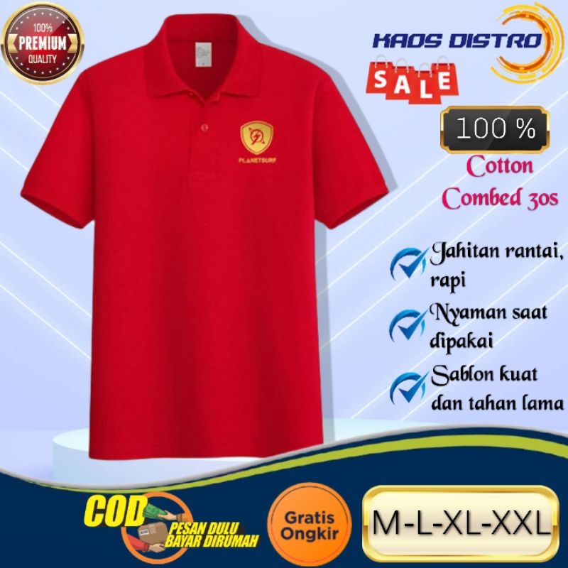 PLANET SURF GOLD - Baju Kaos Atasan Polo Kerah Distro Lengan / Tangan Pendek Pria Cowok Laki Laki De