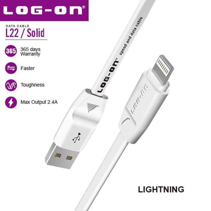 KABEL DATA SOLID IPHONE LIGHTNING CABLE SAFE SPEED 2.4A - 100CM LOG ON