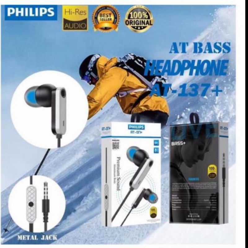 Handsfree Premium Quality Philips AT-137+ Bass+ with mic