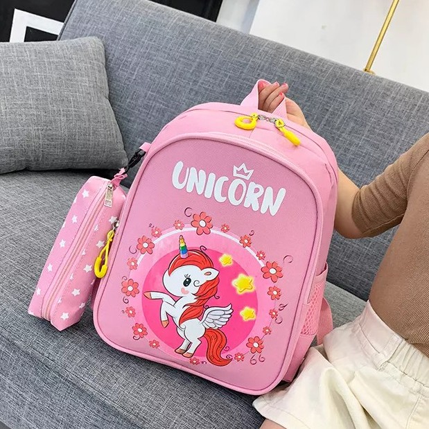 Tas Ransel Anak Perempuan Sekolah TK/SD 2in1 Unicorn Kartun Disney Tas Sekolah Anak Perempuan