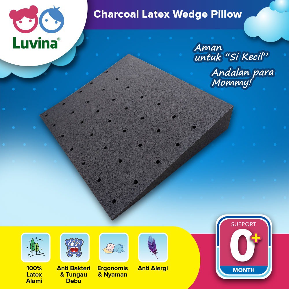 Luvina Bantal Latex Charcoal Anti Gumoh / Bantal  Charcoal Latex Baby Wedge Pillow / Bantal Santai B