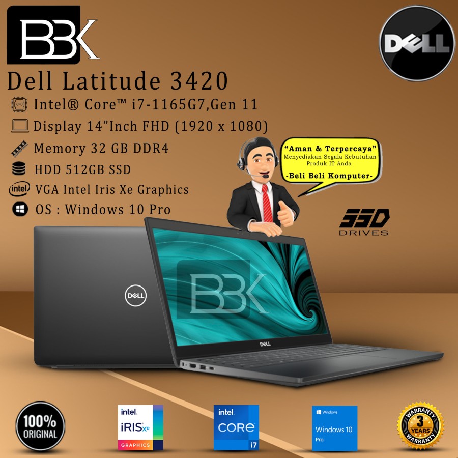 DELL Latitude 3420 14" Intel Core i7-1165G7 32GB 512GB SSD W10PRO 3Yr