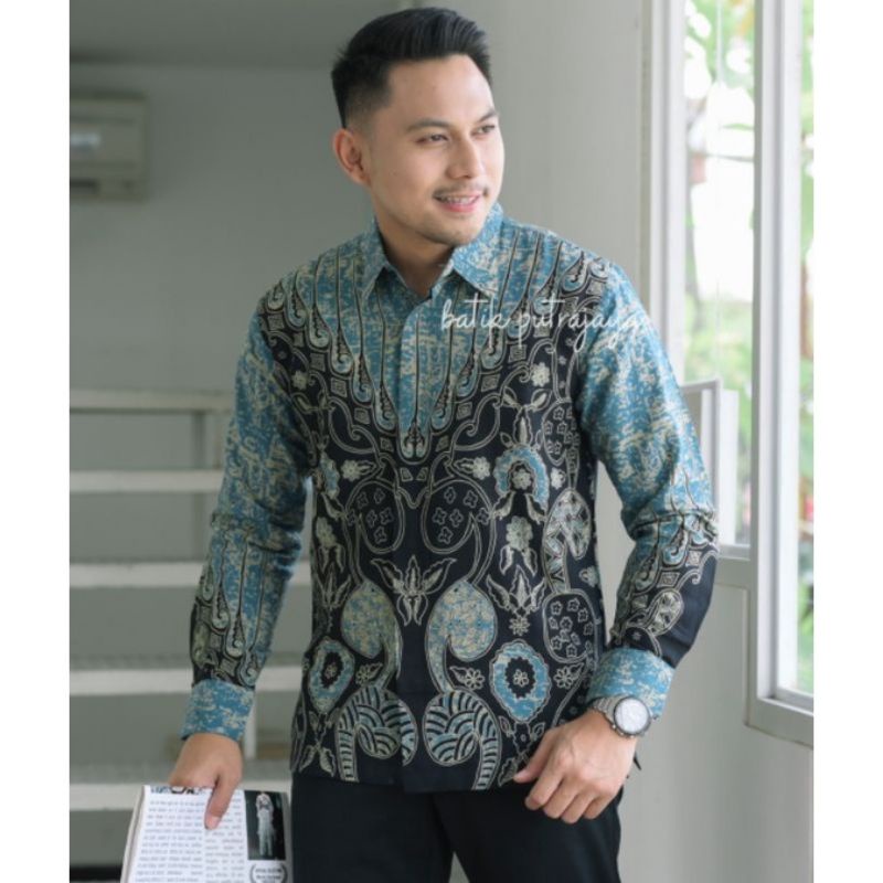 PERISAI BIRU Baju Batik Pria Lengan Panjang Slim Fit Premium Furing Modern Kemeja Katun Halus Adem