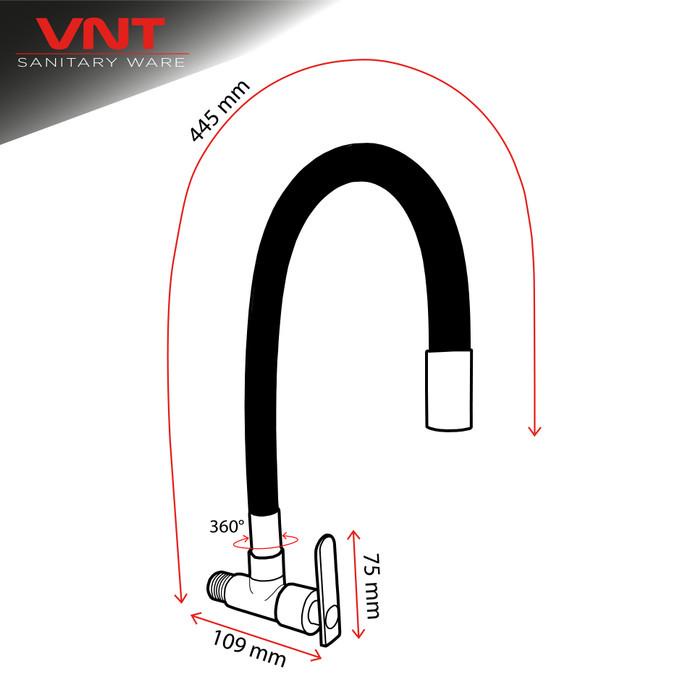 VNT Kran Cuci Piring Flexible Kuningan Leher Angsa Keran Tembok Dapur