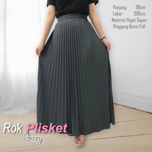 Arnis Rok Plisket Premium Ukuran S-Jumbo Full Karet Pinggang Fashion Muslim COD