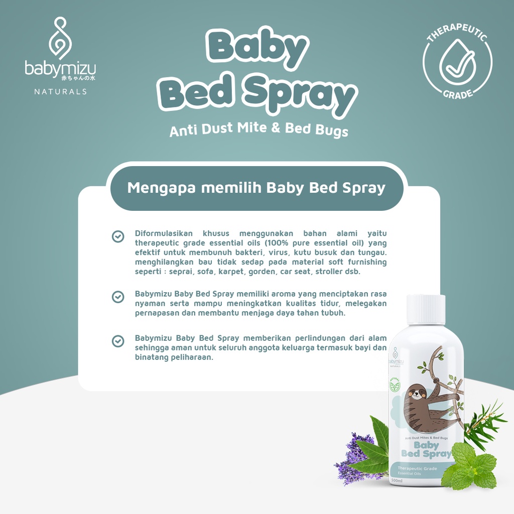 BABYMIZU Baby Bed Spray Refill Pack 500 ml - Spray Kasur Bayi Anti Tungau, Kutu Kasur, Kutu Busuk, Semut, Kecoa, Anti Bacterial &amp; Anti Virus