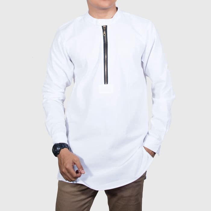 Terbaru ZG Kurta Zipper Putih Kurta Pakistan Gamis Pakistan Baju Koko Putih Murah
