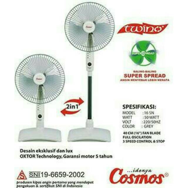 Cosmos Kipas Angin Berdiri (Standing)&amp; Duduk (Desk) Cosmos Twino 16 SN 16Inch