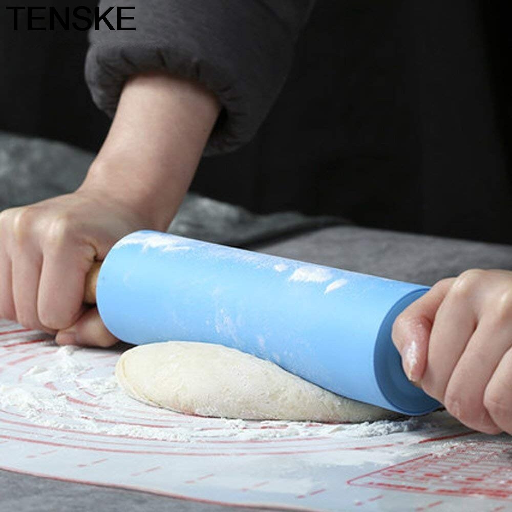 ROLLING PIN SILICONE DENGAN PEGANGAN KAYU/ PENGGILING ADONAN SERBAGUNA / ROLLING PIN UNTUK ADONAN