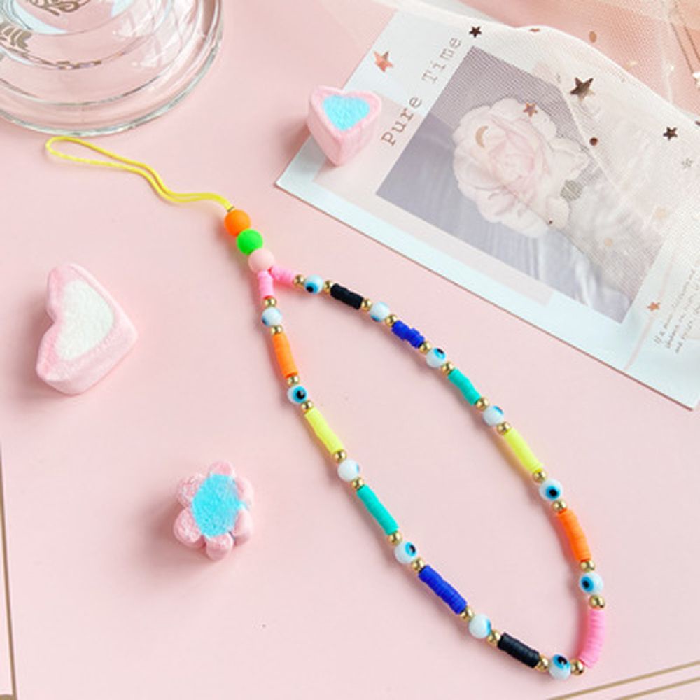 REBUY Fashion Phone Lanyard for Women Girls Acrylic Beads Mobile Phone Chain Cellphone Strap Colorful Jewelry Ins Trendy Hanging Cord Handmade Smiling Beads