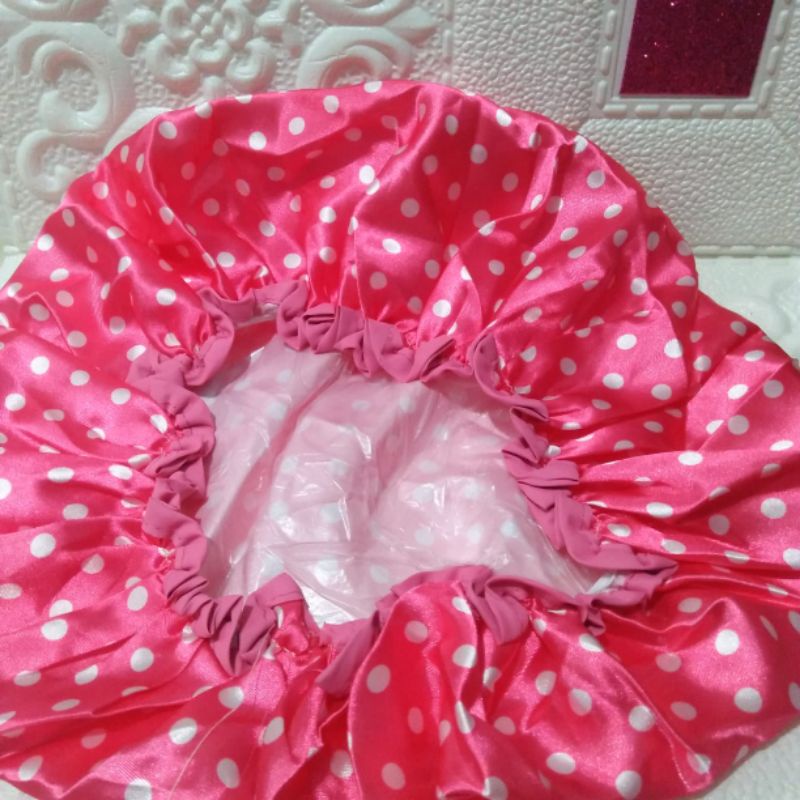 TRENDY SHOWER CAP PREMIUM WATERPROOF MOTIF RENDA BUNGA BESAR