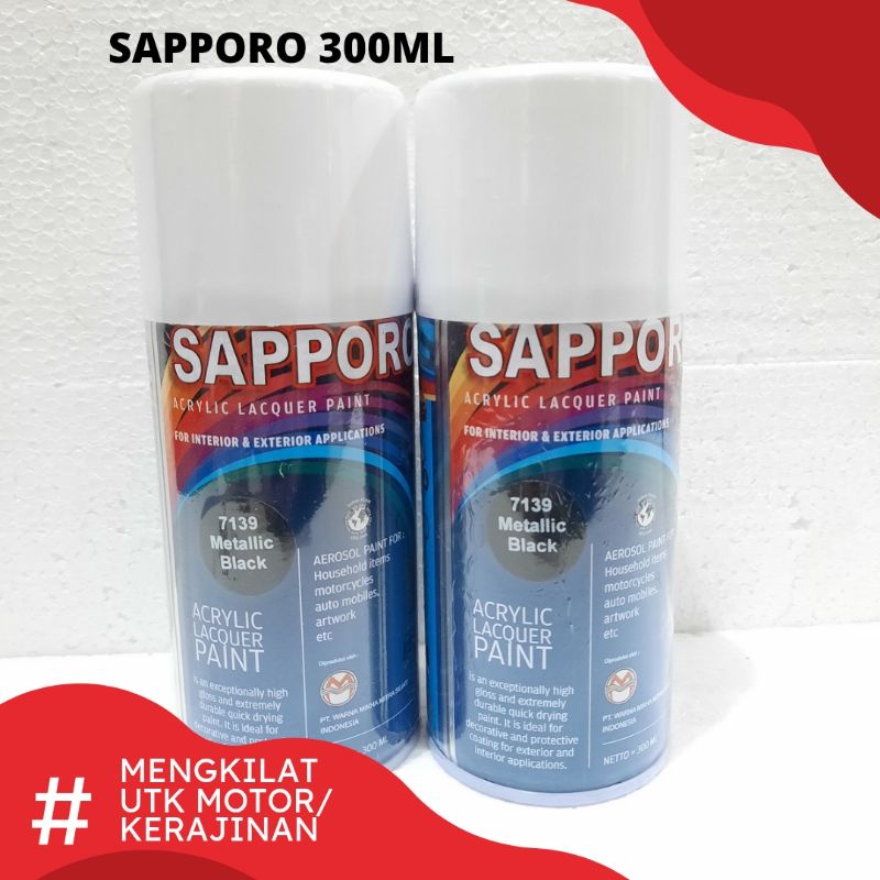 CAT SEMPROT SPRAY SAPPORO 7139 METALLIC BLACK HITAM METALIK 300CC PYLOX PILOK