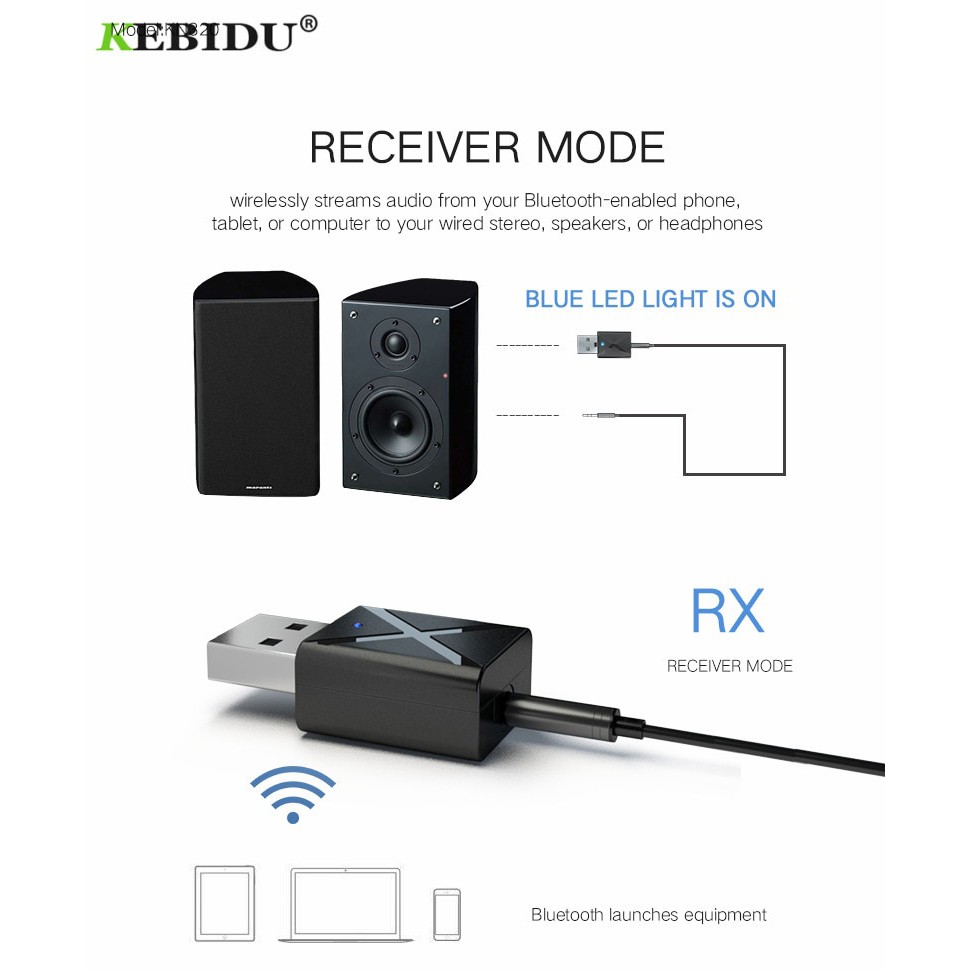 KEBIDU 2 in 1 USB Dongle HiFi Audio Bluetooth Transmitter &amp; Receiver - KN320 - Black