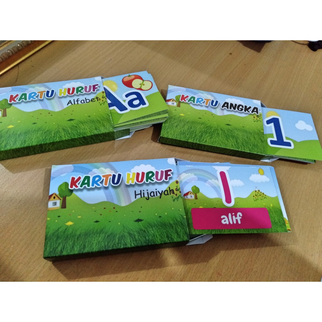 flash card kartu belajar (Alfabet,hijiayah,angka) paket 3 box