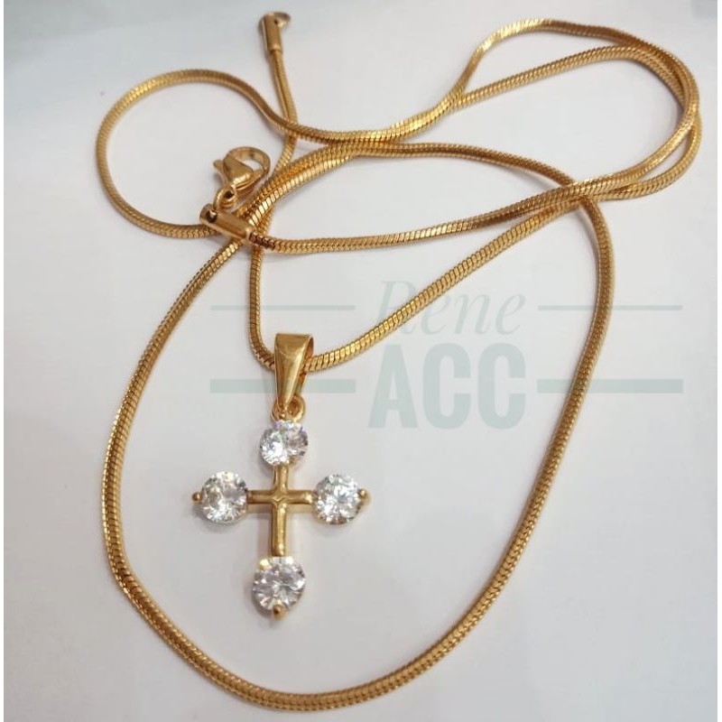 kalung salib Titanium Gold Pria wanita stainlessteel